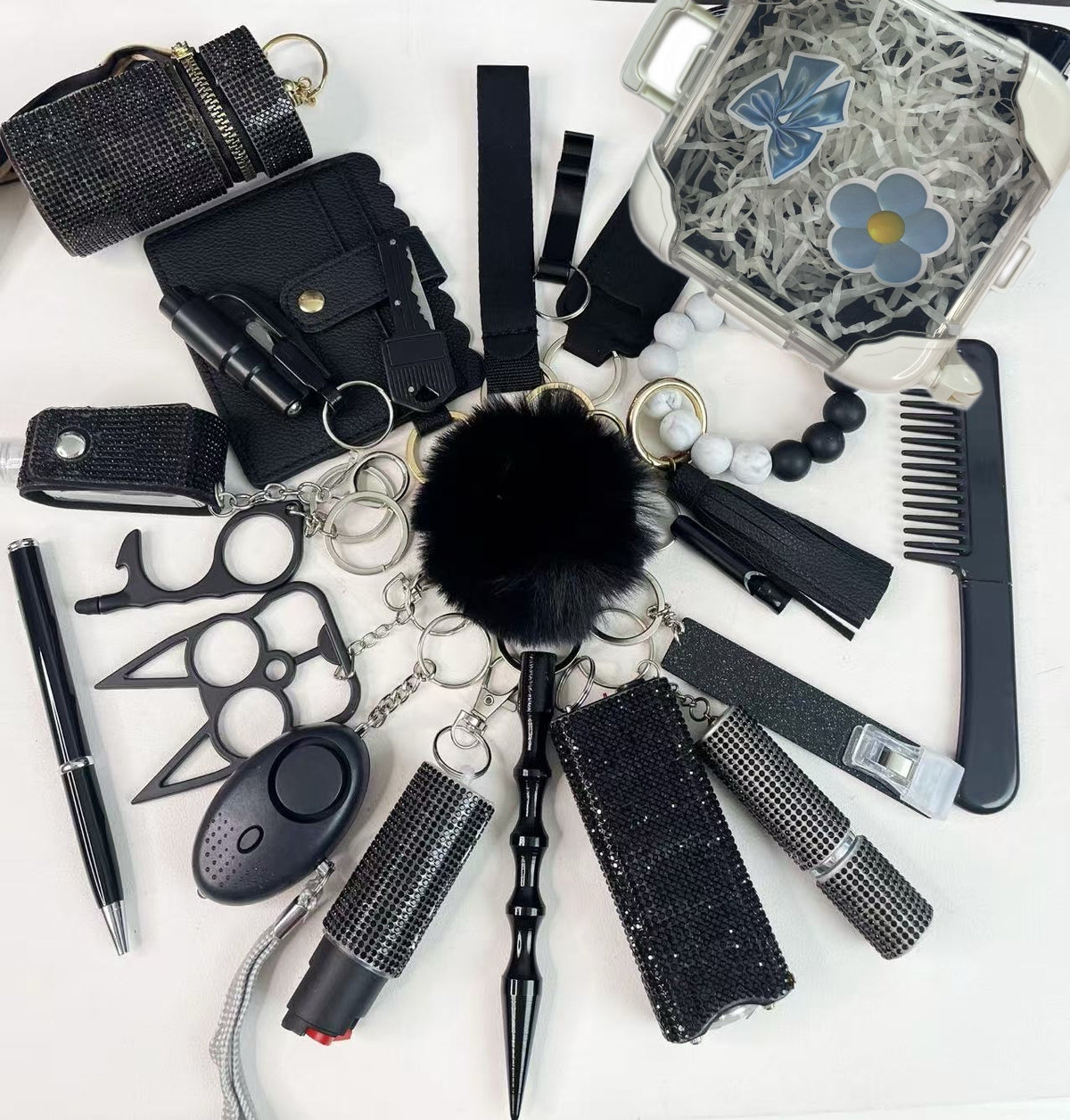 22pcs Black Minisuitcase lucky Keychain Set