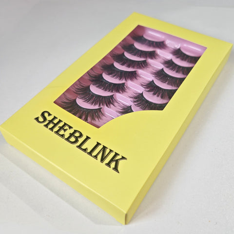 Sheblink 7 Pairs 8D Faux Mink Lashes - Fluffy Wispy Cat Eye Strip Lashes 14-18mm D Curl, Easy to Apply for Beginners & Professionals, Natural to Dramatic Look Like Extensions