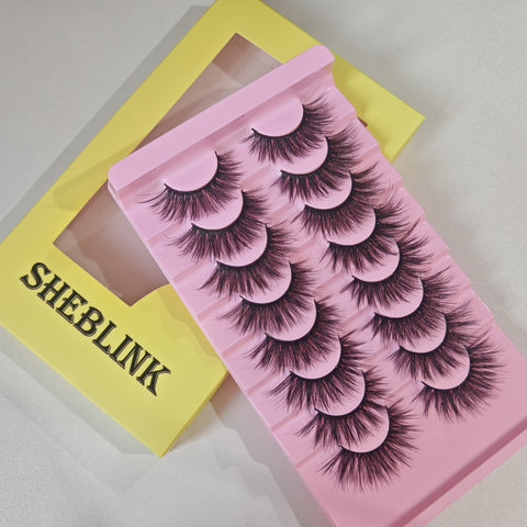 Sheblink 7 Pairs 8D Faux Mink Lashes - Fluffy Wispy Cat Eye Strip Lashes 14-18mm D Curl, Easy to Apply for Beginners & Professionals, Natural to Dramatic Look Like Extensions