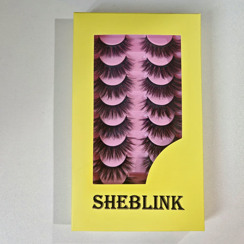 Sheblink 7 Pairs 8D Faux Mink Lashes - Fluffy Wispy Cat Eye Strip Lashes 14-18mm D Curl, Easy to Apply for Beginners & Professionals, Natural to Dramatic Look Like Extensions