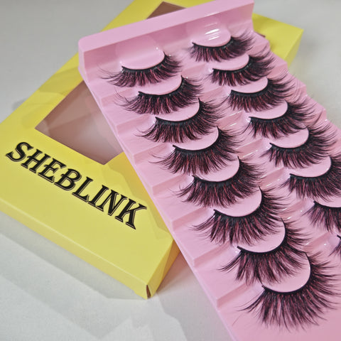 Sheblink 7 Pairs 8D Faux Mink Lashes - Fluffy Wispy Cat Eye Strip Lashes 14-18mm D Curl, Easy to Apply for Beginners & Professionals, Natural to Dramatic Look Like Extensions