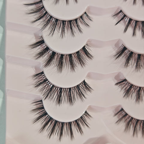 Sheblink Mixed Style Faux Mink Lashes 8 Pairs - 8D Fluffy Cat Eye False Eyelashes with D Curl, Soft Reusable Strip Lashes for Daily Makeup & Salon-Grade Extensions Effect