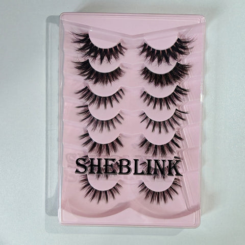 Sheblink Mixed Style Faux Mink Lashes 8 Pairs - 8D Fluffy Cat Eye False Eyelashes with D Curl, Soft Reusable Strip Lashes for Daily Makeup & Salon-Grade Extensions Effect