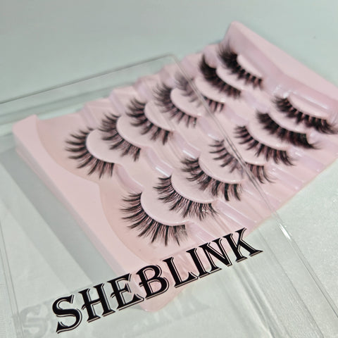 Sheblink Mixed Style Faux Mink Lashes 8 Pairs - 8D Fluffy Cat Eye False Eyelashes with D Curl, Soft Reusable Strip Lashes for Daily Makeup & Salon-Grade Extensions Effect