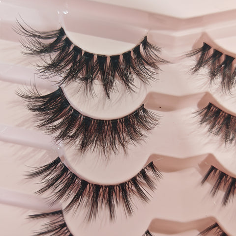 Sheblink Mixed Style Faux Mink Lashes 8 Pairs - 8D Fluffy Cat Eye False Eyelashes with D Curl, Soft Reusable Strip Lashes for Daily Makeup & Salon-Grade Extensions Effect