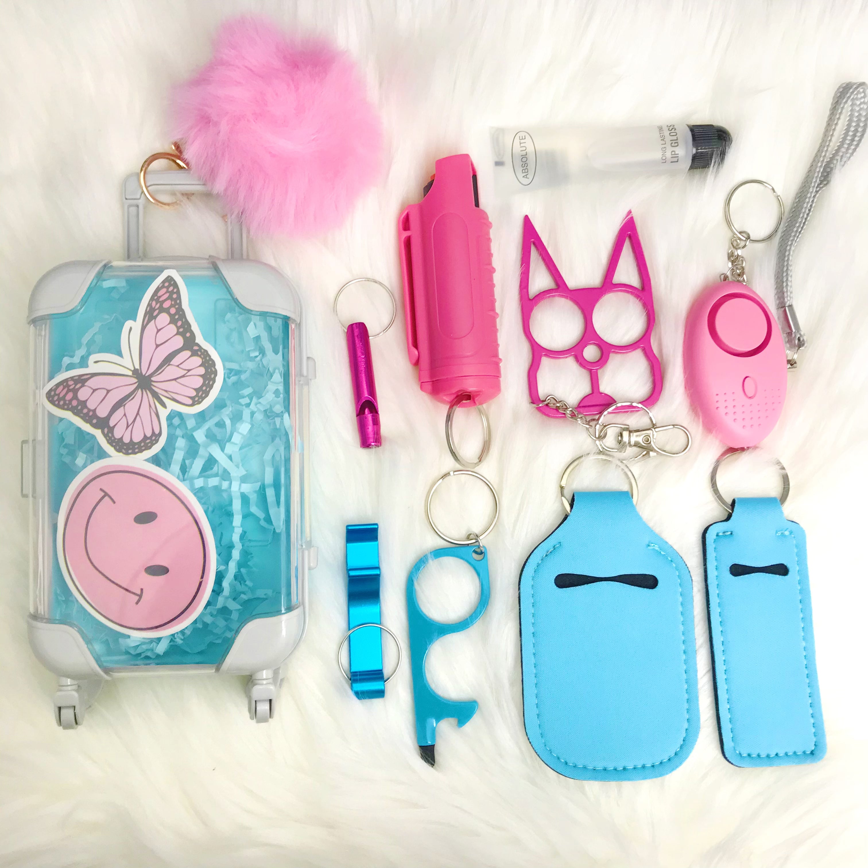 Keychain Set for Girls & Women 10pcs With Minisuitcase - Pink